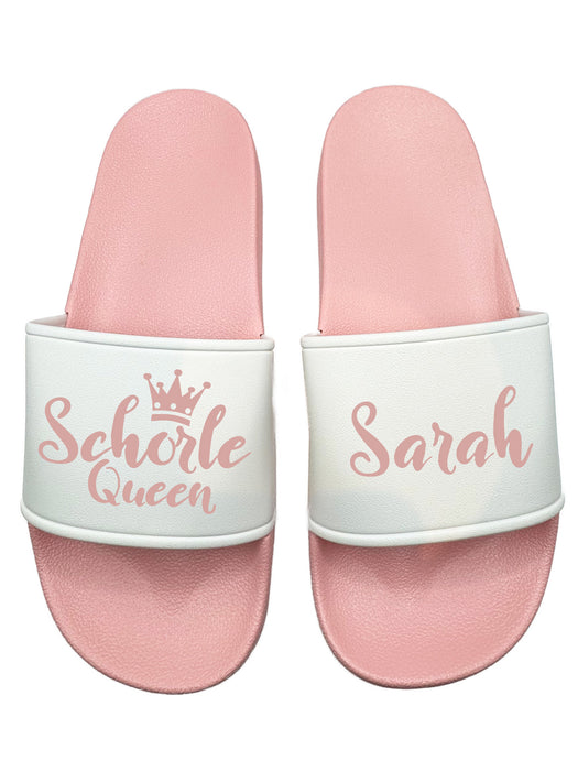Schorle Queen personalisiert mit Name rosa Badelatschen